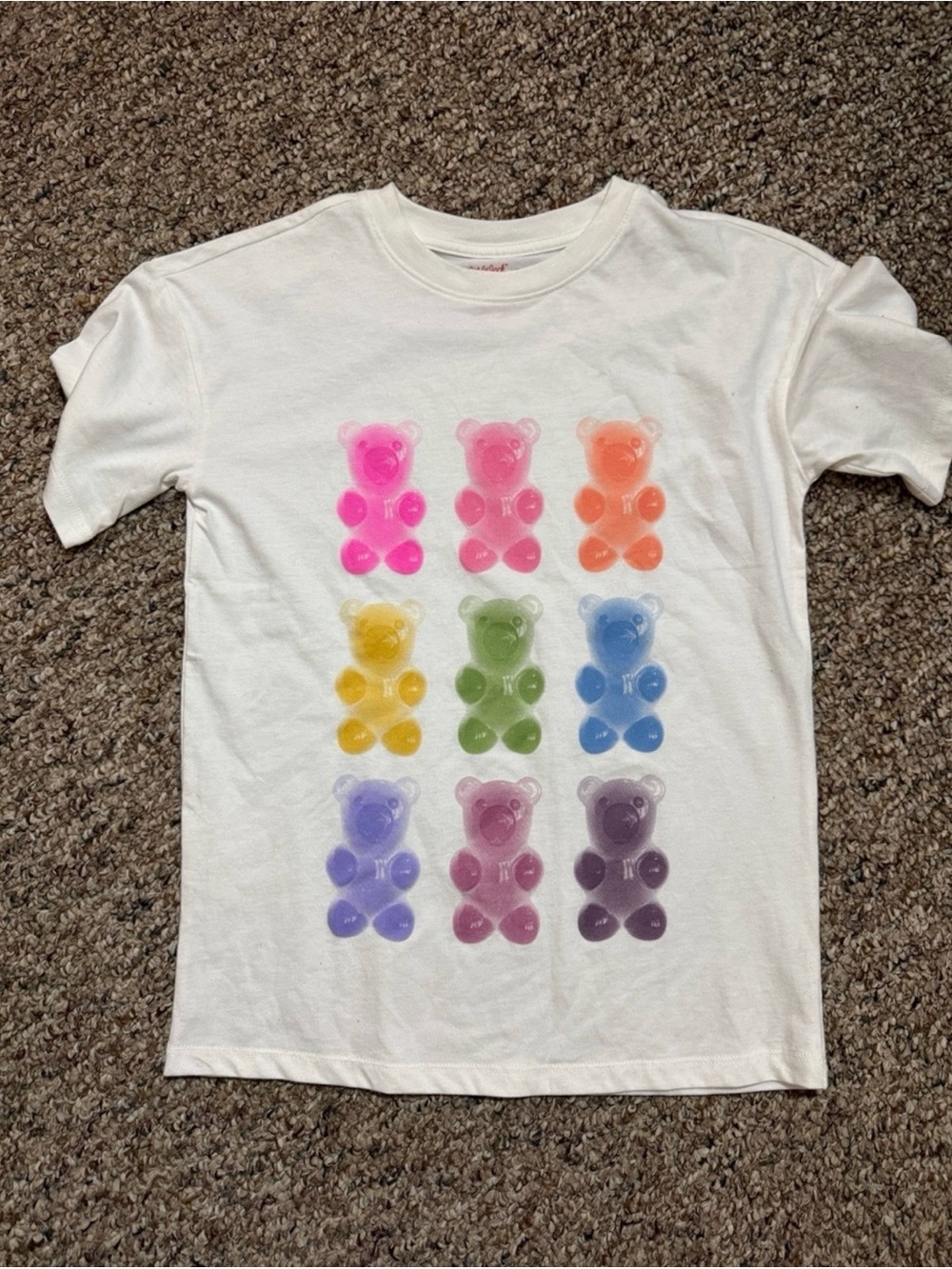 Cat & Jack White Tee with Rainbow Gummy Bear Grid